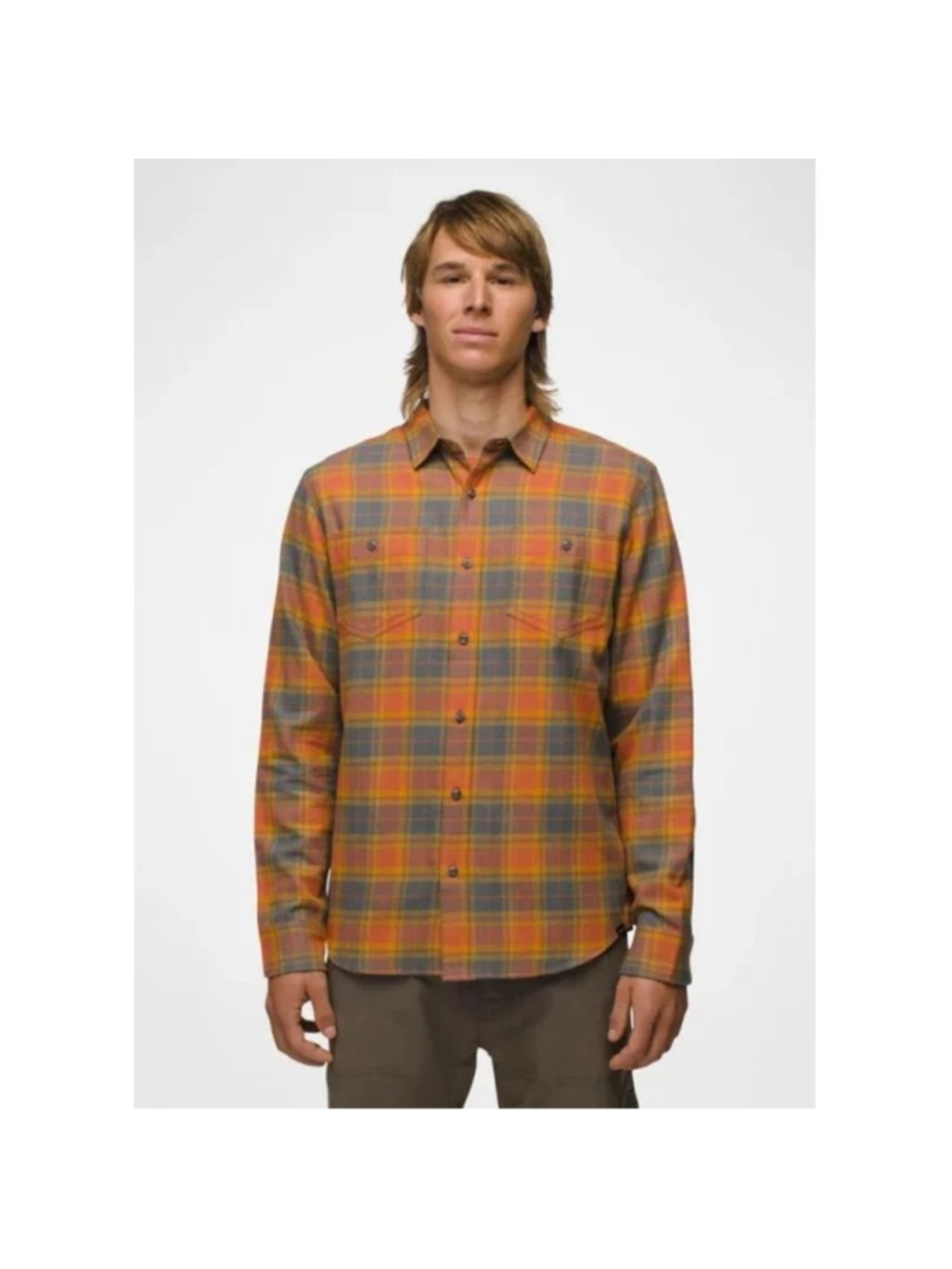 prAna Dolberg Flannel Plaid Standard Fit Button Front Shirt Mens Size XXL Orange